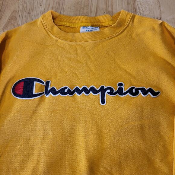 Champion Heavy Weight Terry Pullover Mustard Yellow Sweatshirt Small - Picture 4 of 9